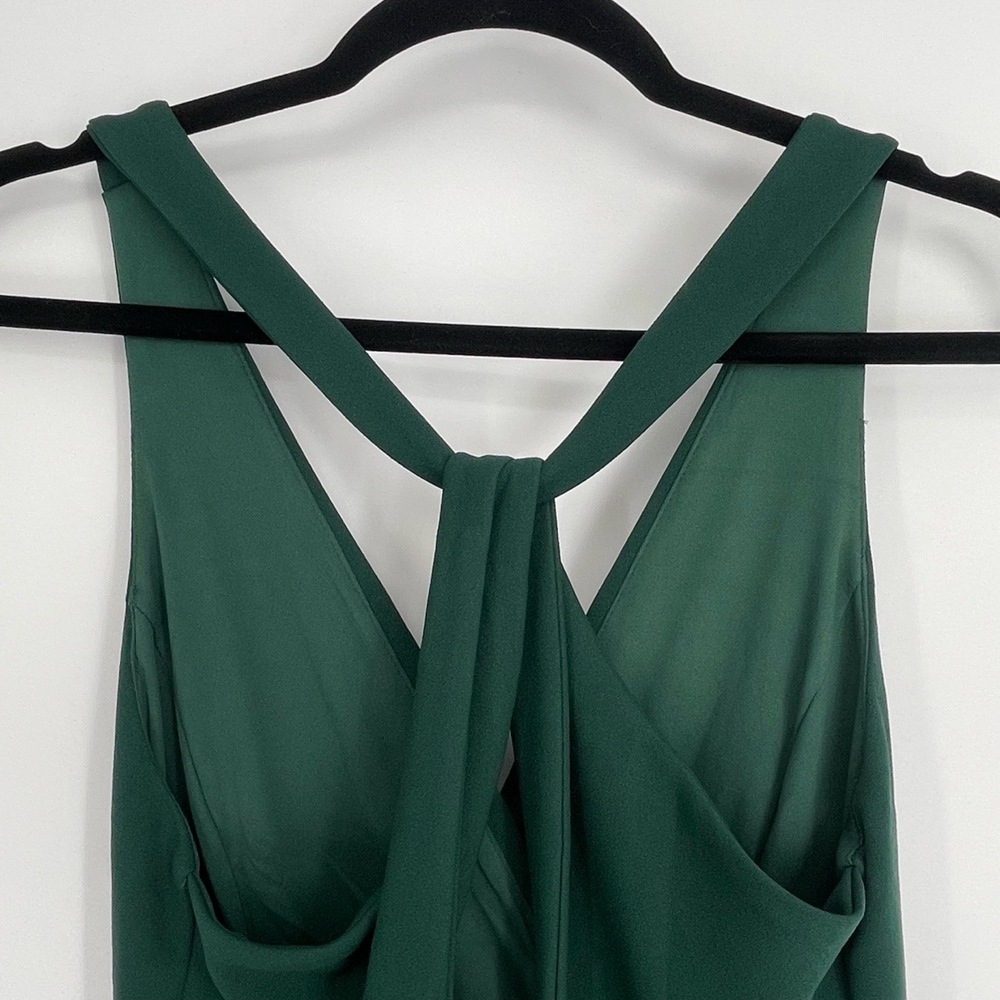 Lulus Hunter Green V-Neck Cross Back A-Line Open Back Skater Mini Dress XS - Picture 9 of 14